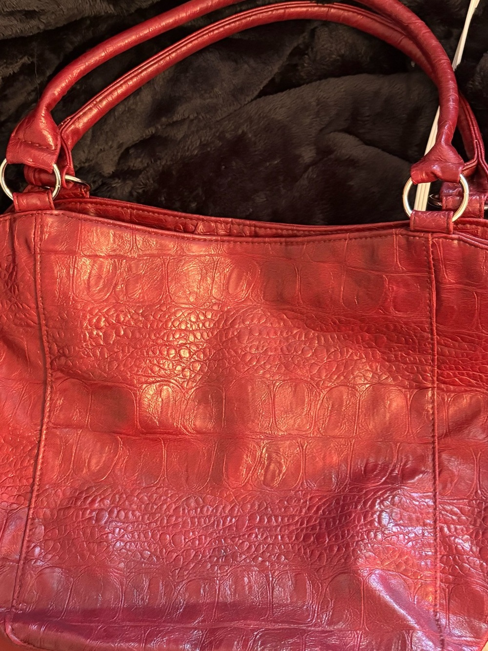 Red Floral Accent Leather Tote Bag - Picture 7 of 7